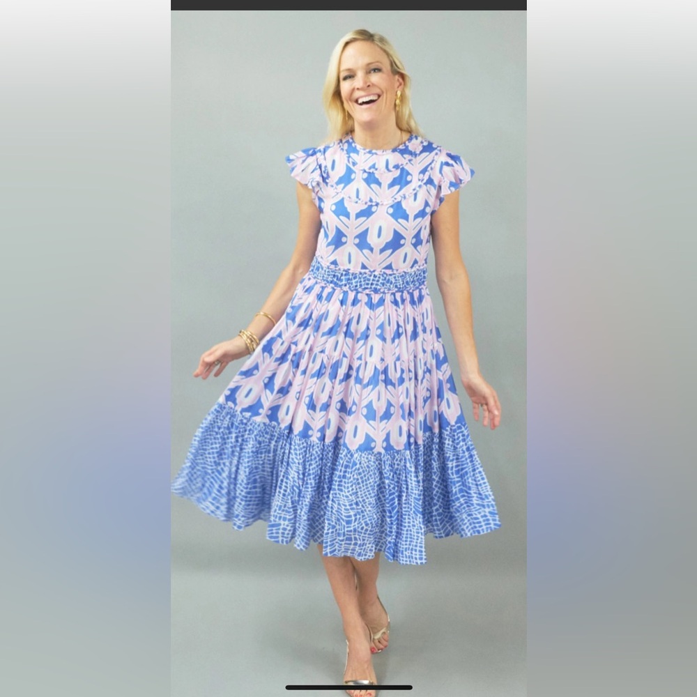Blue and Pink Midi Dress